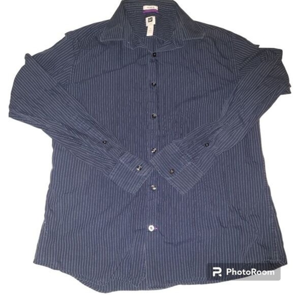 GAP Men's M Navy Blue White Striped Cotton Button Up Shirt NWOT Classic Fit